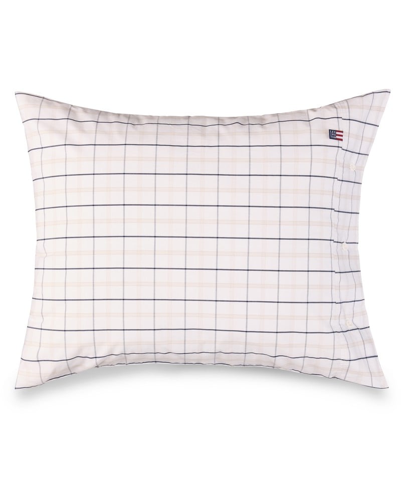 LEXINGTON Kissenbezug aus kariertem Percale, weiß/beige/marineblau