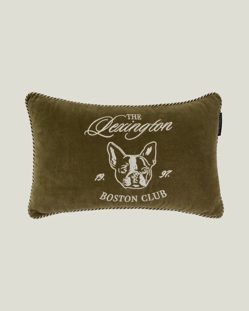 LEXINGTON Boston Club Kissen aus Bio-Baumwollsamt 50 x 30, oliv/hellbeige