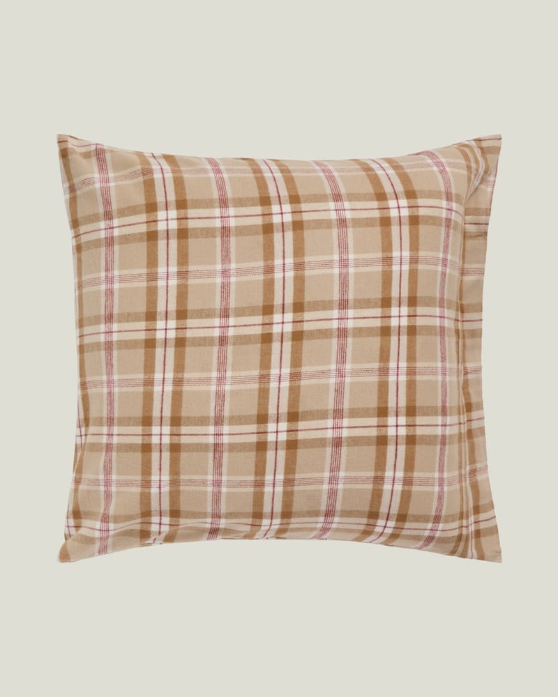 LEXINGTON Karierter Kissenbezug aus Baumwollflanell, fudge/beige/fig