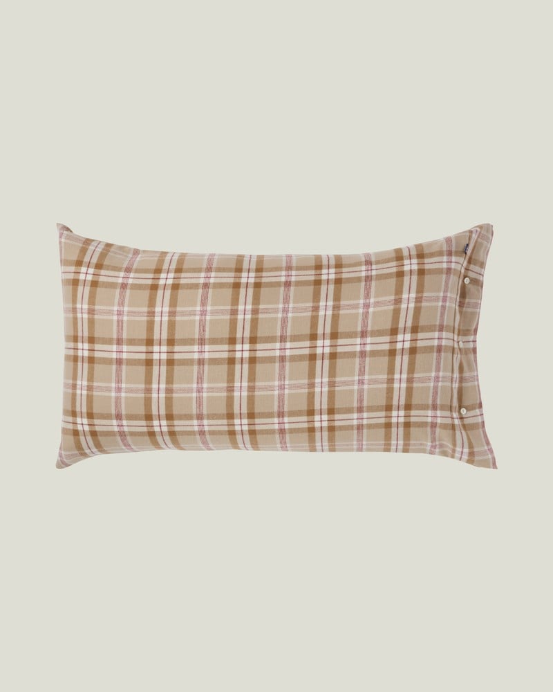 LEXINGTON Karierter Kissenbezug aus Baumwollflanell, fudge/beige/fig