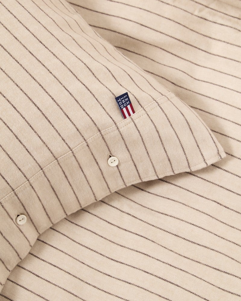LEXINGTON Kissenbezug aus Baumwollflanell mit nadelstreifen, beige/braun