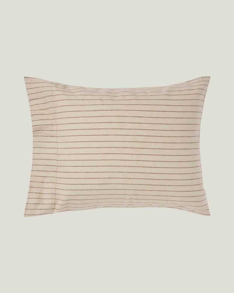 LEXINGTON Kissenbezug aus Baumwollflanell mit nadelstreifen, beige/braun
